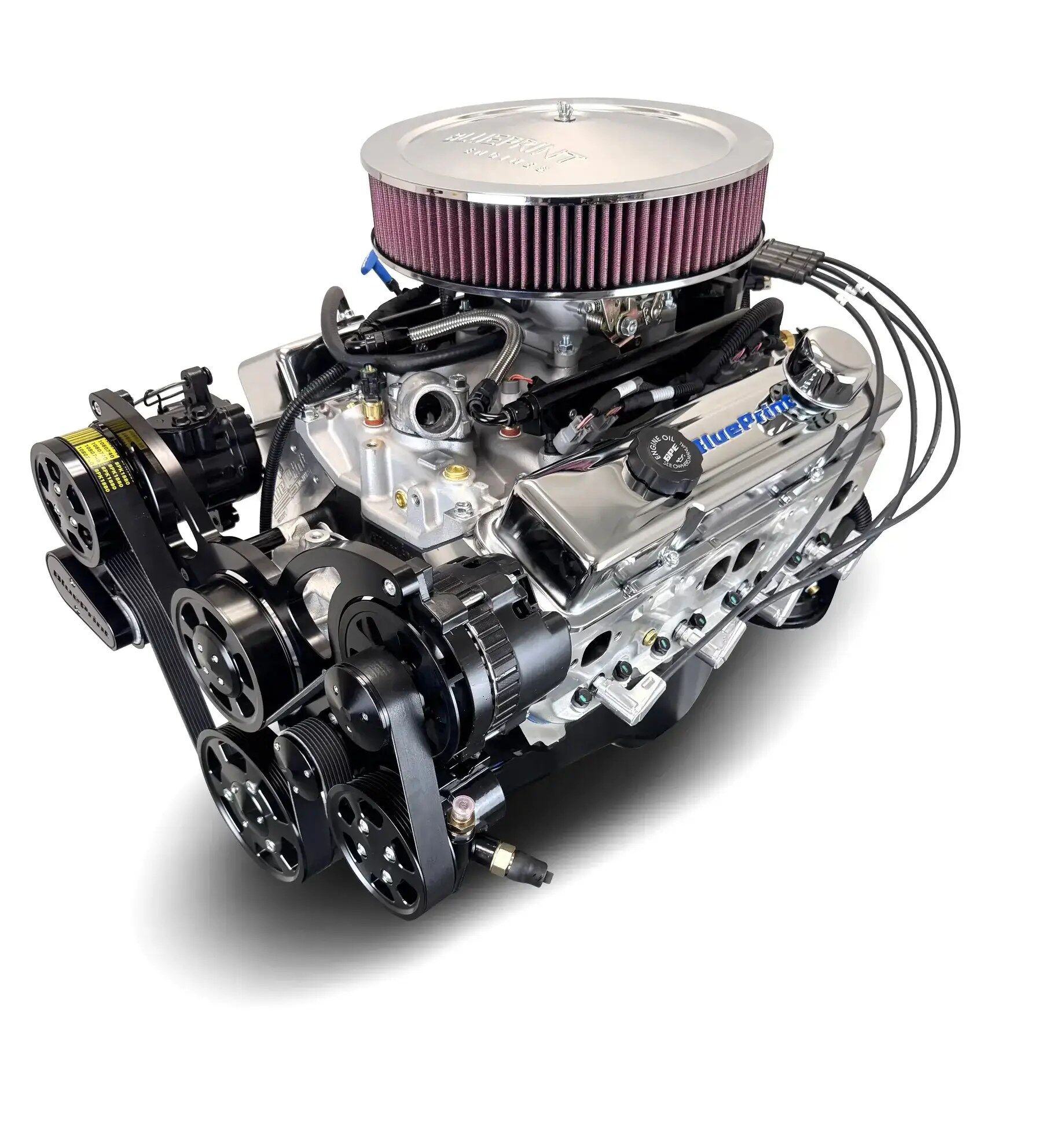 GM Small Block Compatible 383 c.i. Engine - 436 Horsepower - Deluxe Dressed - Black Pulley Kit - BluePrint Engines Calibrated ECU - Image 4