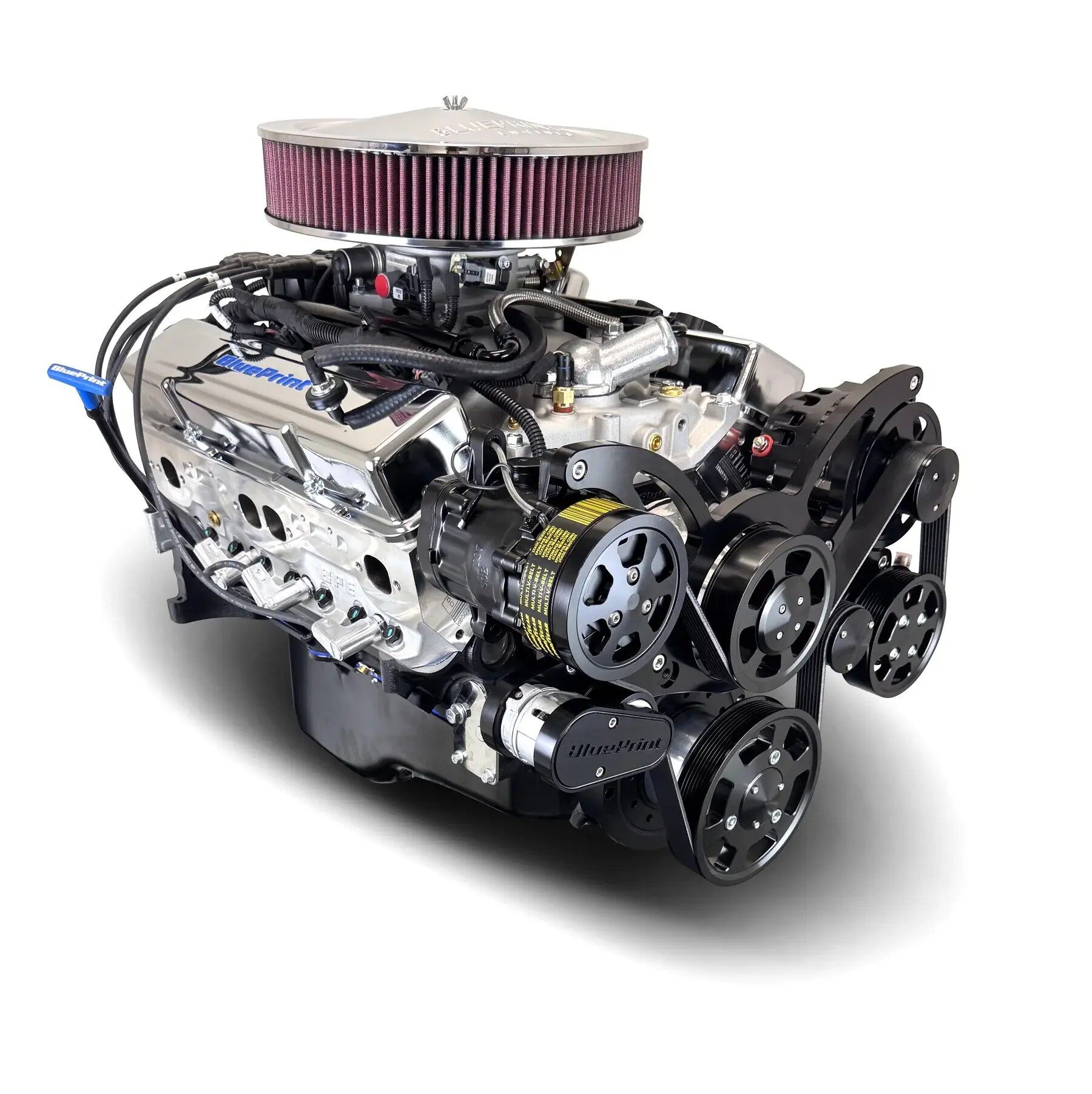 GM Small Block Compatible 383 c.i. Engine - 436 Horsepower - Deluxe Dressed - Black Pulley Kit - BluePrint Engines Calibrated ECU