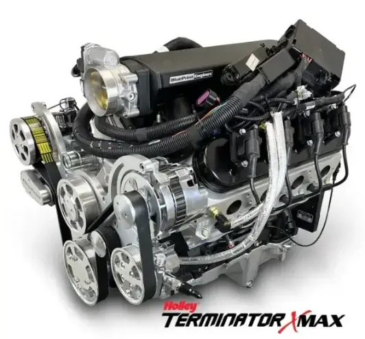GM LS Compatible 376 c.i. Pro Series Engine - 525 Horsepower - Deluxe Dressed - Polished Pulley Kit - Holley Terminator X EFI System