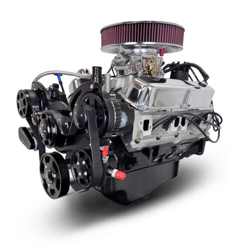 Chrysler Small Block Compatible 408 c.i. Engine - 465 Horsepower - Deluxe Dressed with Black Pulley Kit - Carbureted