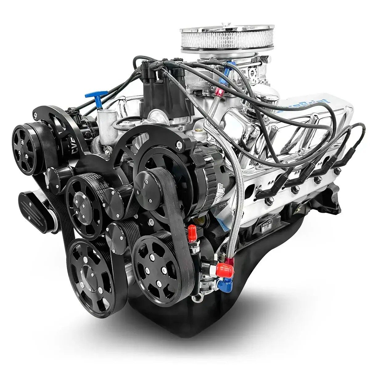 Ford Small Block 302 c.i. Engine - 361 Horsepower - Deluxe Dressed with Black Pulley Kit - Carbureted Front Sump Oil Pan